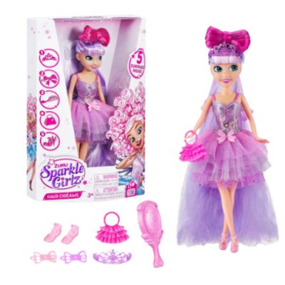 Zuru Sparkle Girlz Muñeca Peinados Soñados 5 Surprises! Pelo Lila