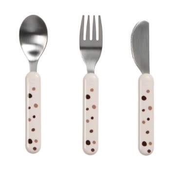 Done By Deer Set Cubiertos de Puntos Rosa (Cuchara-Tenedor-Cuchillo)