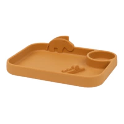 Done By Deer Plato C/Compartimientos Silicona Peekaboo Deer Friends Mostaza1