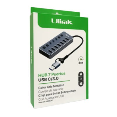 Ulink Hub 7 Puertos USB C 3.0 C/Adaptador USB UL-HUBCA7