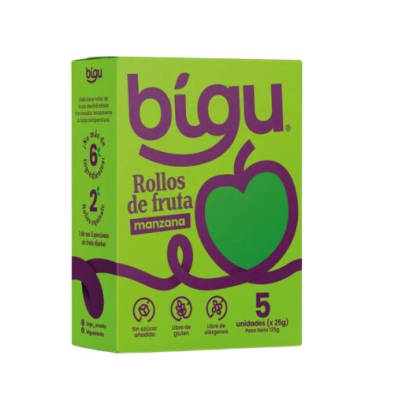 Bigu Pack 5ú. Rollos de Fruta Manzana 100% Naturales1