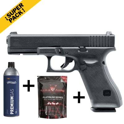 Pack Glock 17 Gen5 GBB + Green Gas Walther Premium 750 ML + Bolsa King Arms 0.20g