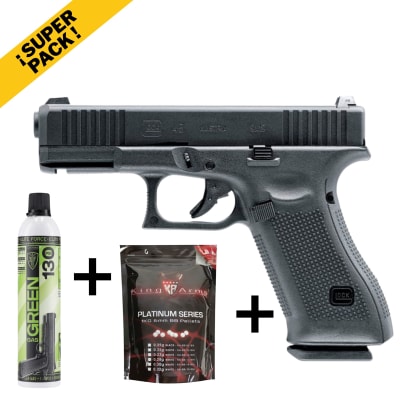 Pack Glock 45 Gen5 GBB + 1 Green Gas Siliconado Elite Force 130 PSI + 1 Bolsa de Balines King Arms