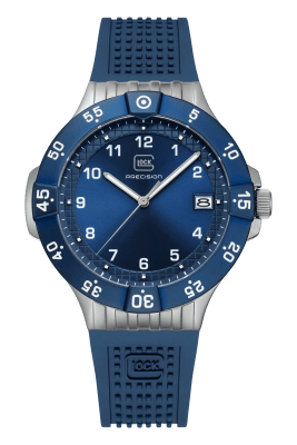 Reloj Glock caja de acero plateado y azul, correa de silicona RTF azul #GW-15-5-22