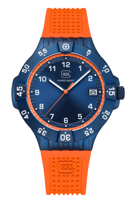 Reloj Glock Edición limitada, caja de acero azul, correa de RTF y goma azul #GW-15-8-22