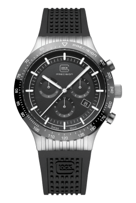 Reloj Glock Edición limitada, caja de acero plateada, correa de silicona negra - correa plateada #GW-34-4-24