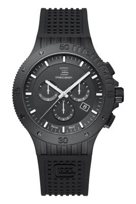 Reloj Glock, caja de acero negro, correa de silicona negra #GW-42-2-24