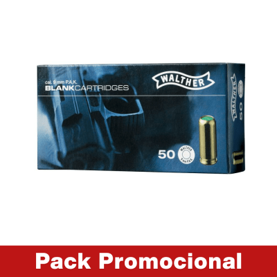 Pak fogueos 9 mm PAK marca Walther, en caja de 50 unidades, 950 municiones