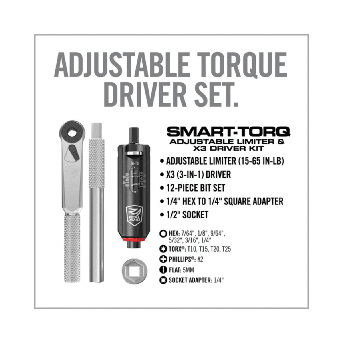 Herramienta Real Avid modelo Smart-Torq Adjustable Limiter & X3 Driver Kit, #AVSTALX3KIT3