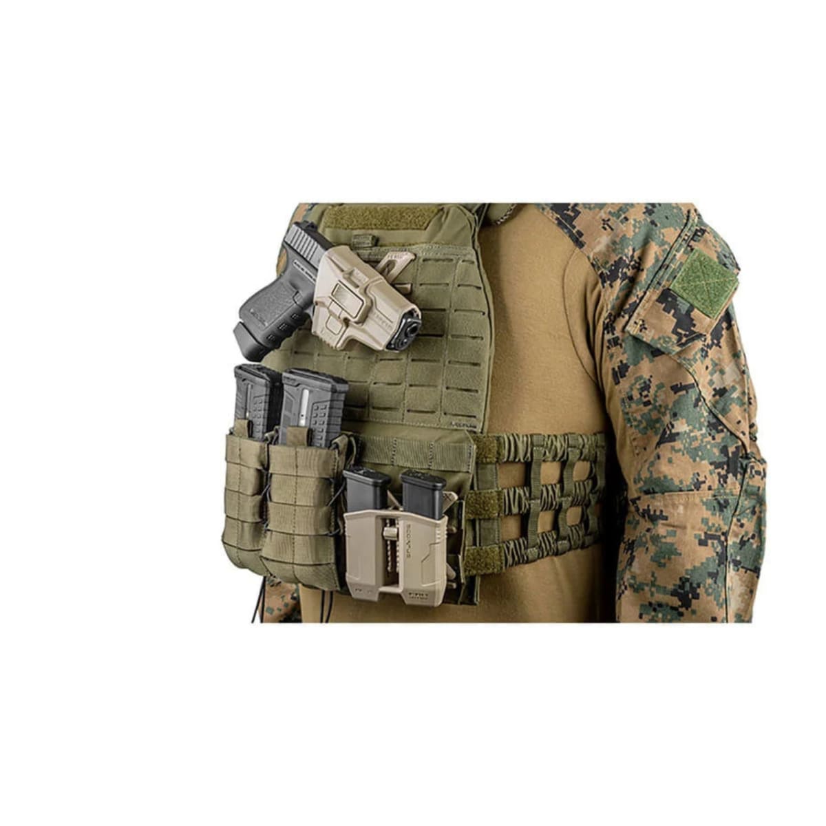 Holster externa FAB M24 SCORPUS color verde, mano izquierda, para Glock 17,19, 22, 23, 26, 27, 31, 32, 33, 34, 35, 413