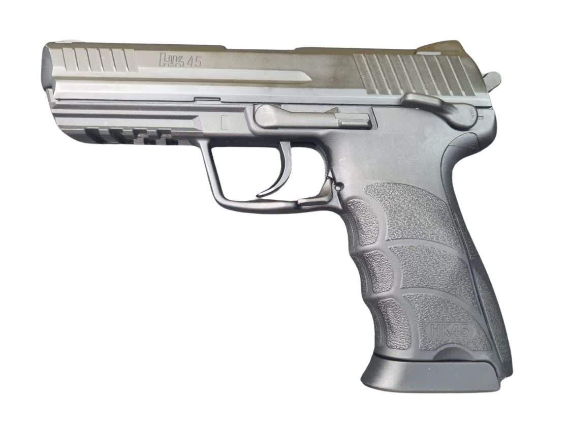 Pistola cal. 4.5 mm mod HK45 Co2 - Producto con detalle estético y embalaje1