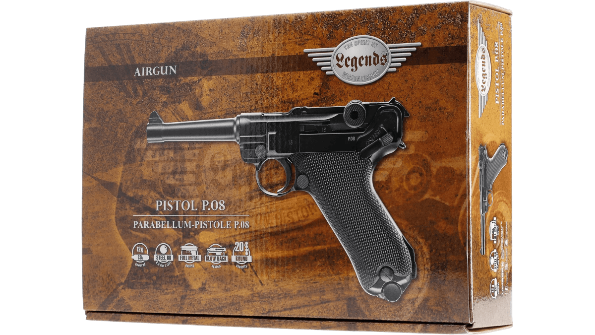 Pistola cal. 4,5 mm modelo Legends P08, color negro, BB CO2, 3,0 J 20R, #5.81426