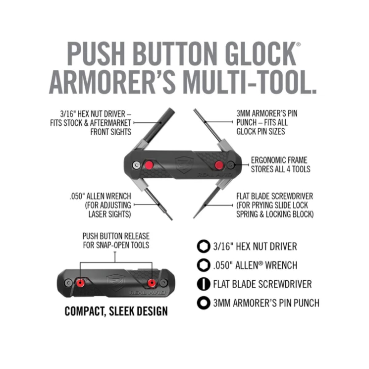 Herramienta Real Avid modelo 4-in-1 Tool For Glock, #AVGLOCK414