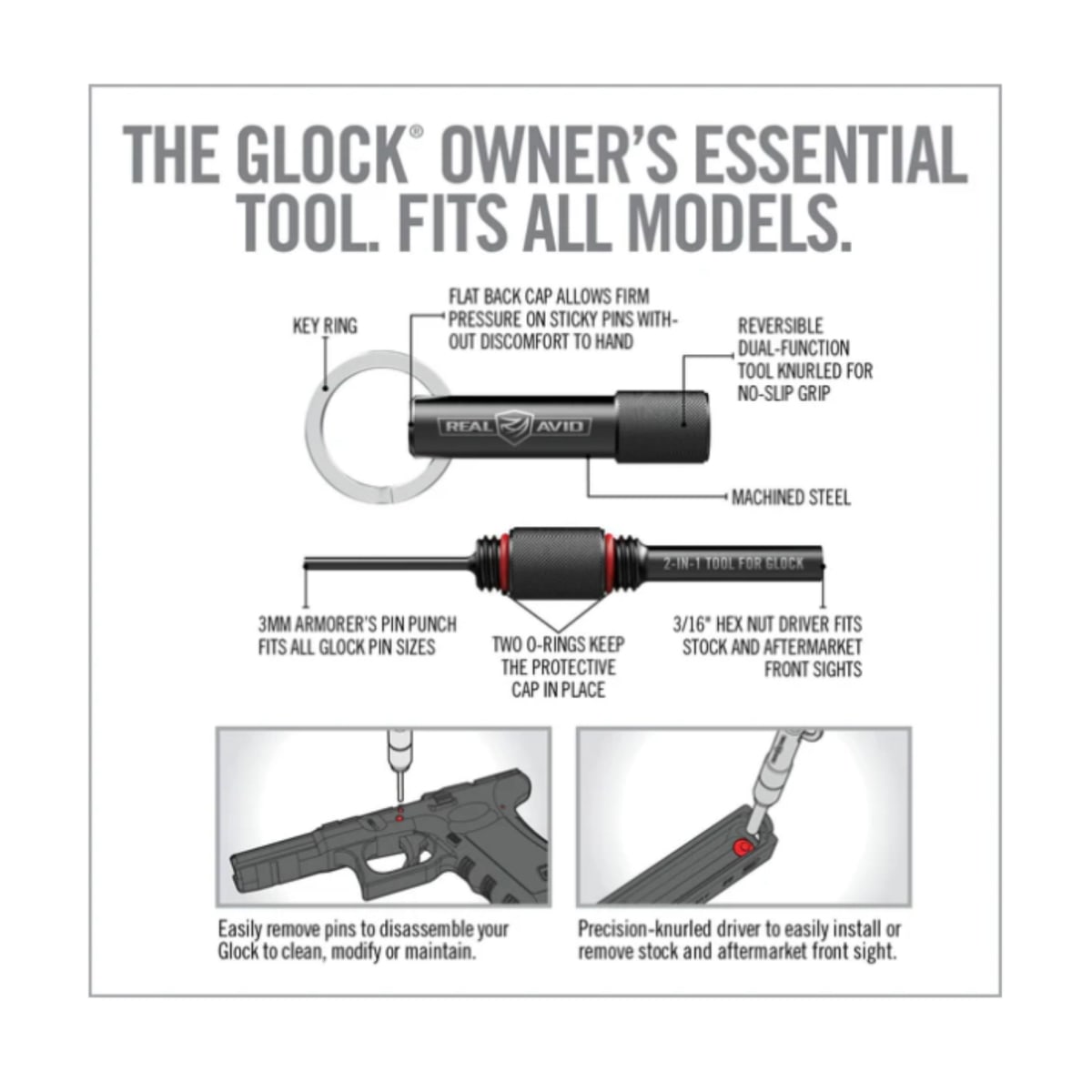 Herramienta Real Avid modelo 2-in-1 Tool For Glock, #AVGLOCK215