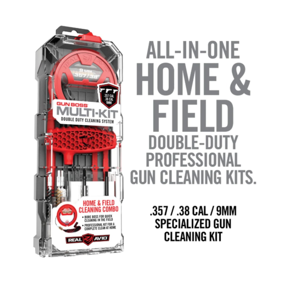 Herramienta Real Avid modelo Gun Boss Multi-Kit - .357CAL/.38CAL/9MM, #AVGBMK9MM8