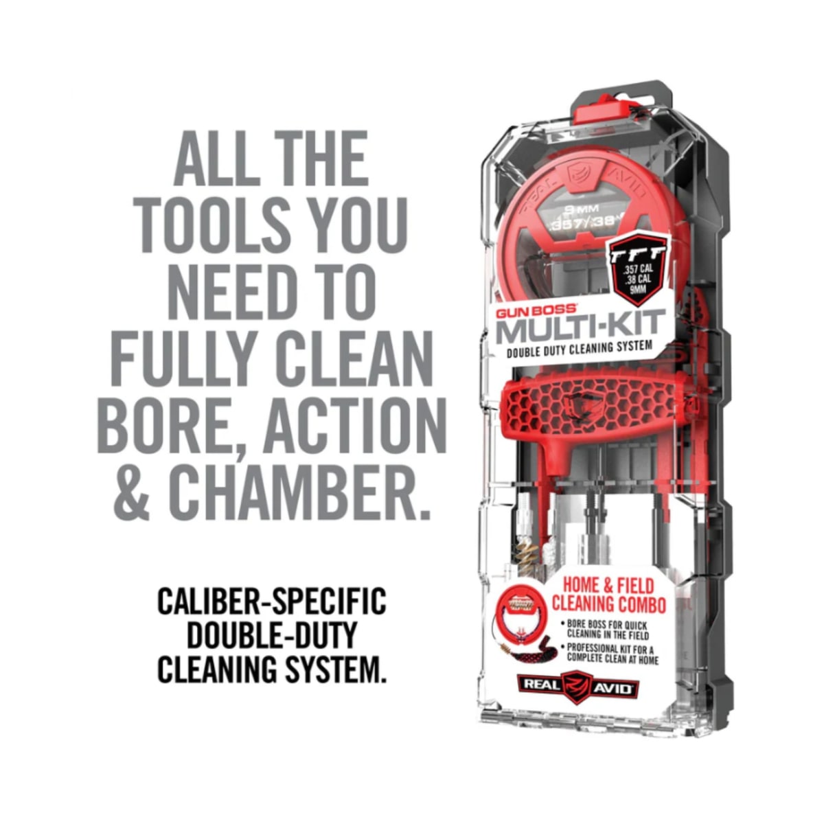 Herramienta Real Avid modelo Gun Boss Multi-Kit - .357CAL/.38CAL/9MM, #AVGBMK9MM9