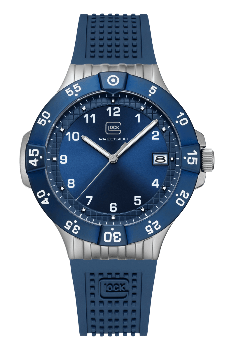 Reloj Glock caja de acero plateado y azul, correa de silicona RTF azul #GW-15-5-221