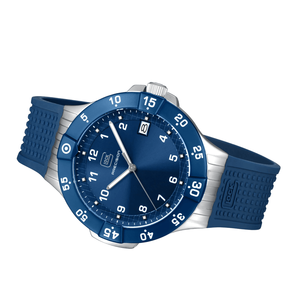 Reloj Glock caja de acero plateado y azul, correa de silicona RTF azul #GW-15-5-223