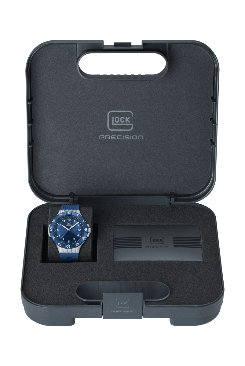 Reloj Glock caja de acero plateado y azul, correa de silicona RTF azul #GW-15-5-226