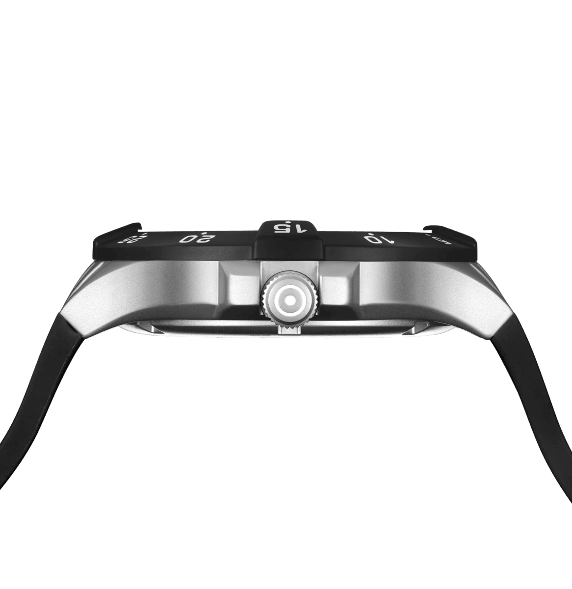 Reloj Glock caja de acero plateado y negro, correa de silicona RTF negra #GW-15-6-224