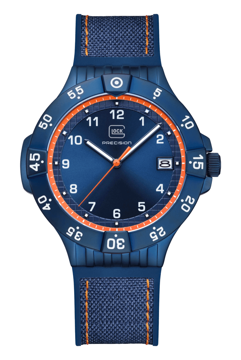 Reloj Glock Edición limitada, caja de acero azul, correa de RTF y goma azul #GW-15-8-222