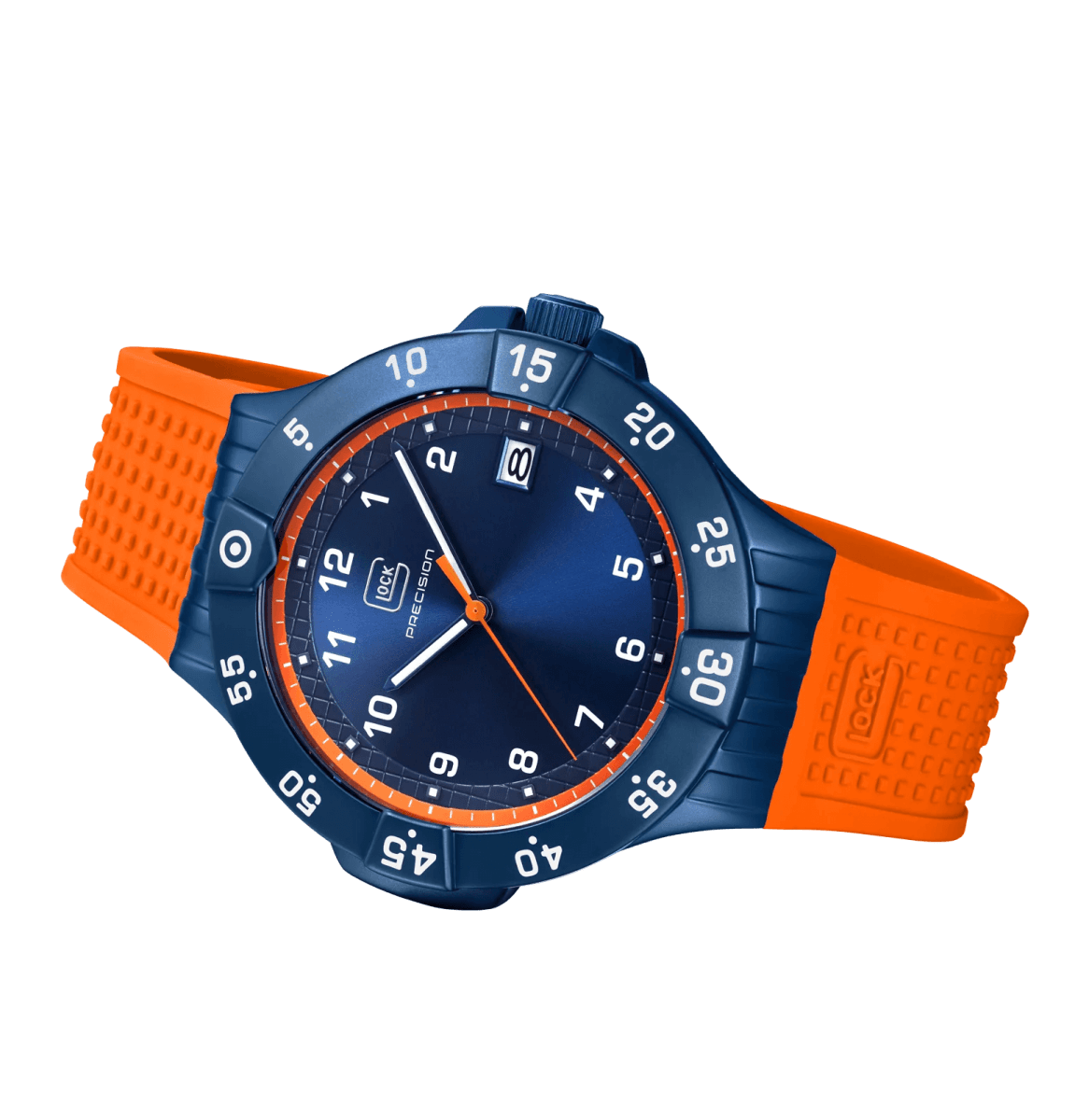 Reloj Glock Edición limitada, caja de acero azul, correa de RTF y goma azul #GW-15-8-223