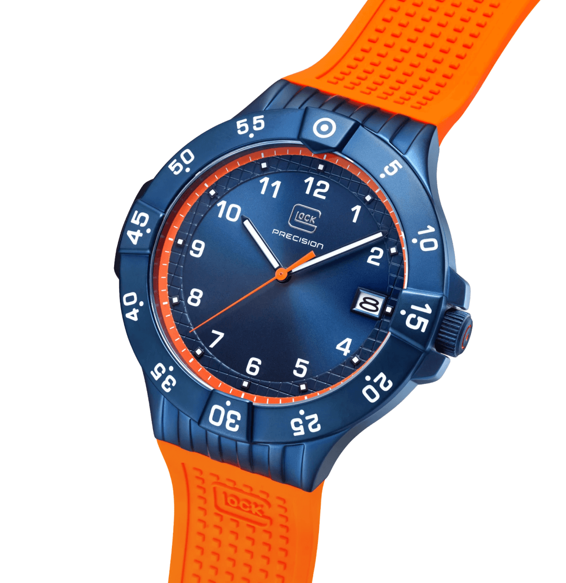 Reloj Glock Edición limitada, caja de acero azul, correa de RTF y goma azul #GW-15-8-224