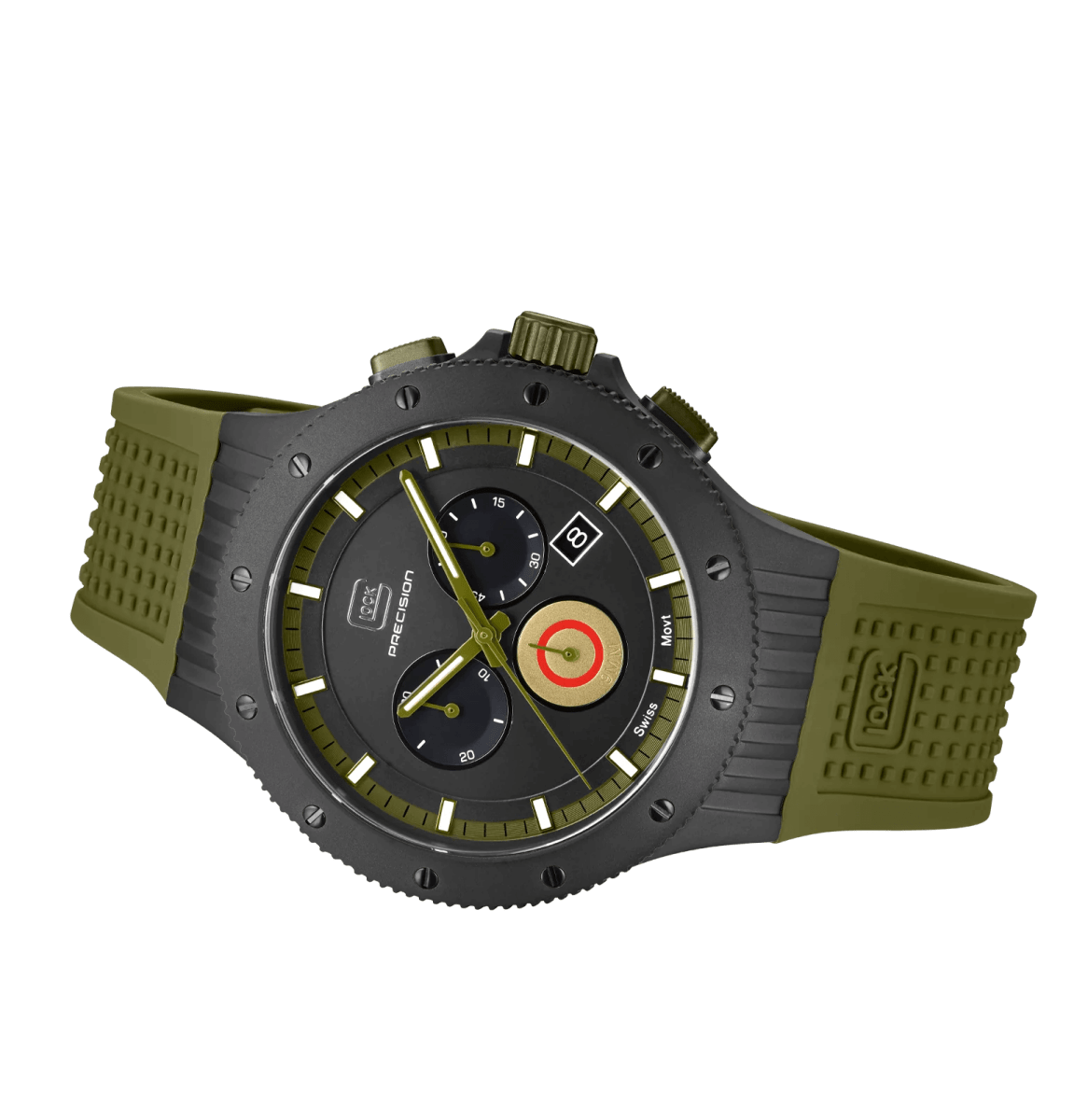 Reloj Glock Edición limitada, caja de titanio negro, correa de silicona verde - correa adicional #GW-27-1-244