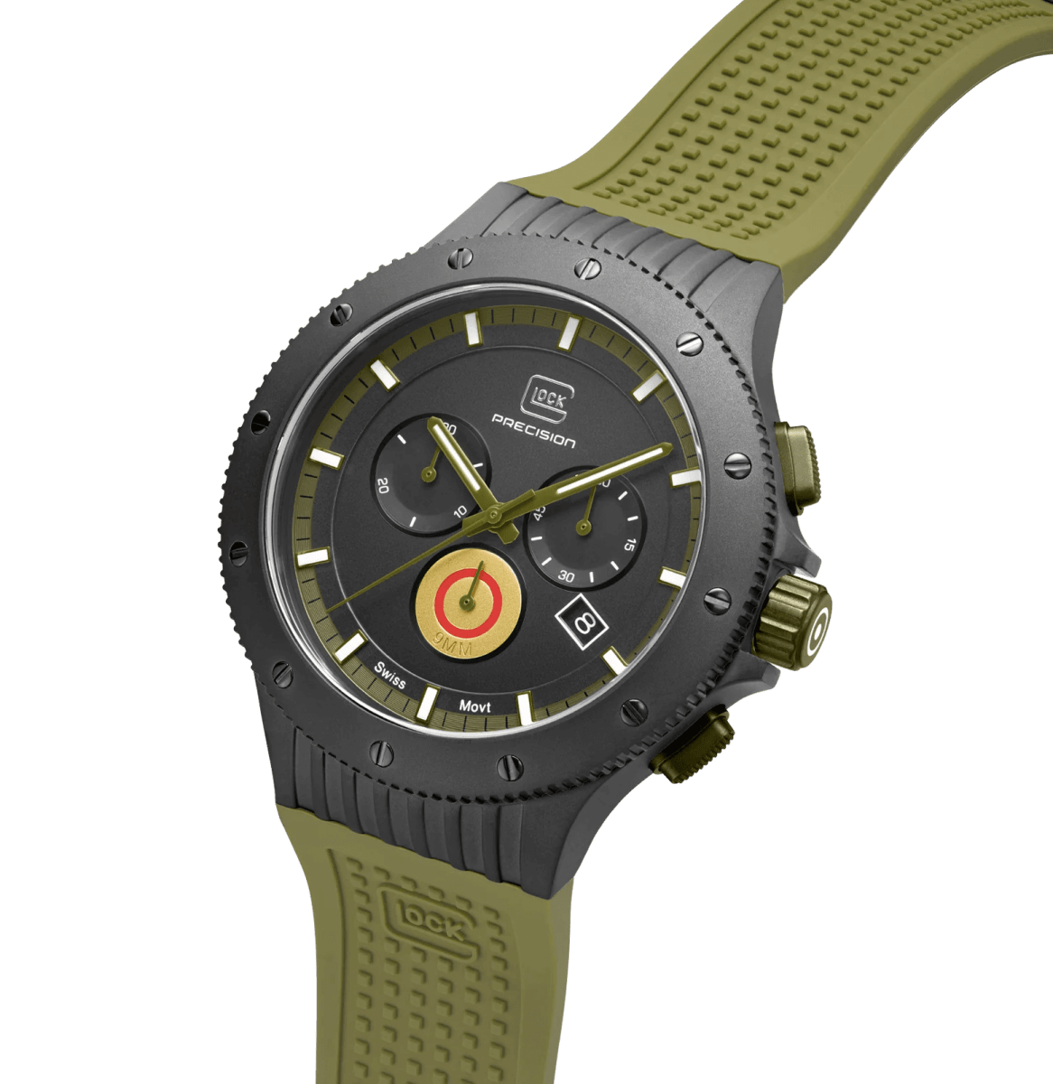 Reloj Glock Edición limitada, caja de titanio negro, correa de silicona verde - correa adicional #GW-27-1-242