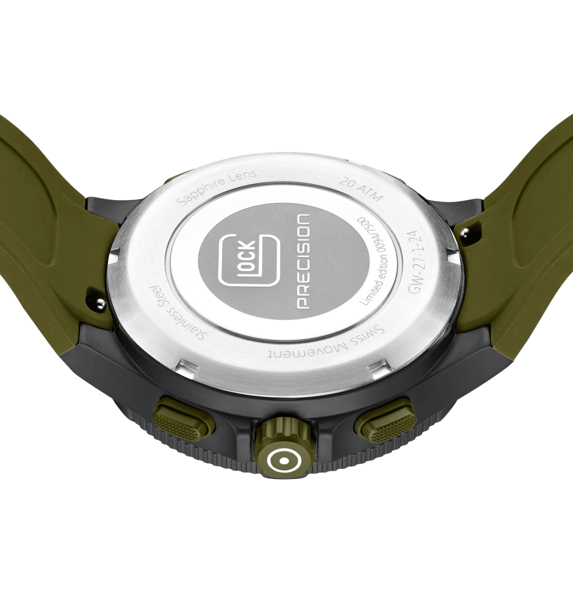 Reloj Glock Edición limitada, caja de titanio negro, correa de silicona verde - correa adicional #GW-27-1-246