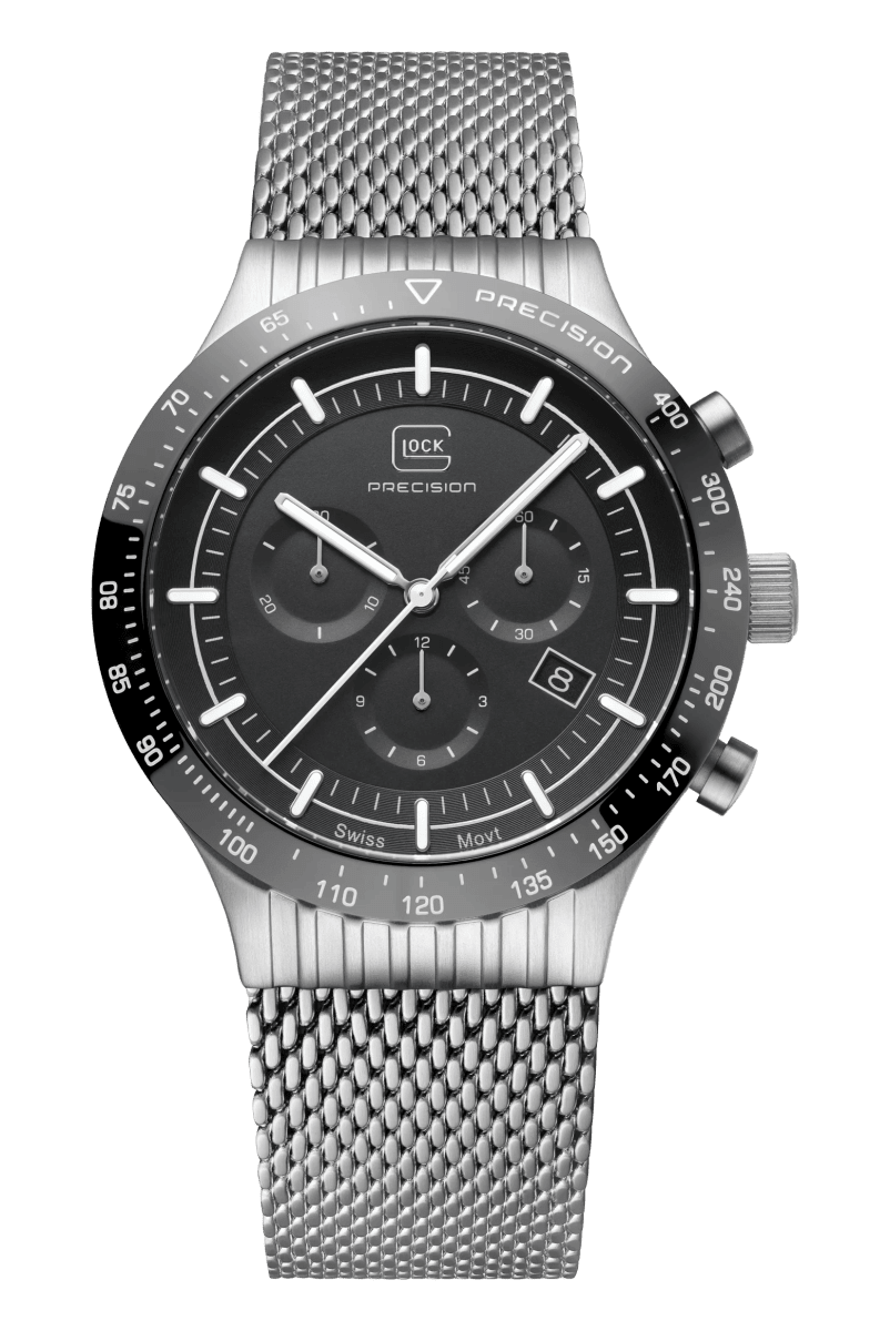 Reloj Glock Edición limitada, caja de acero plateada, correa de silicona negra - correa plateada #GW-34-4-242