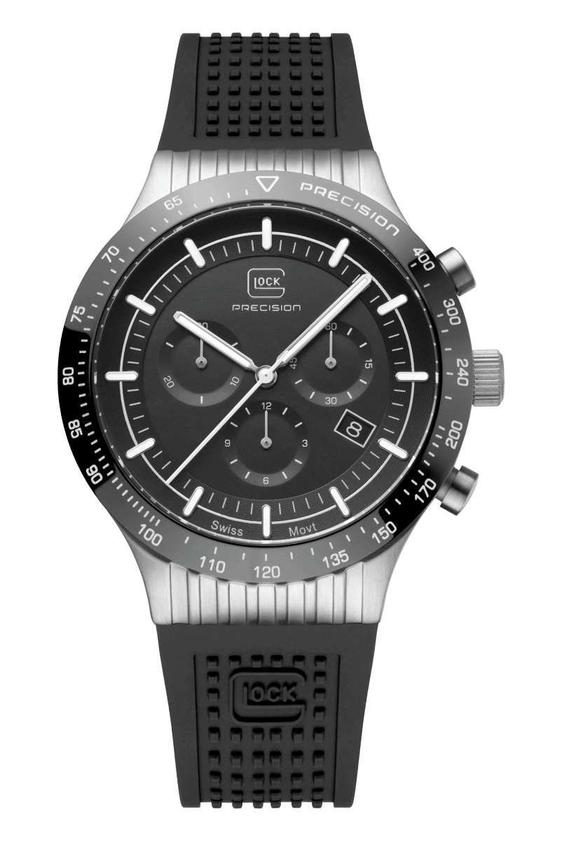 Reloj Glock Edición limitada, caja de acero plateada, correa de silicona negra - correa plateada #GW-34-4-241