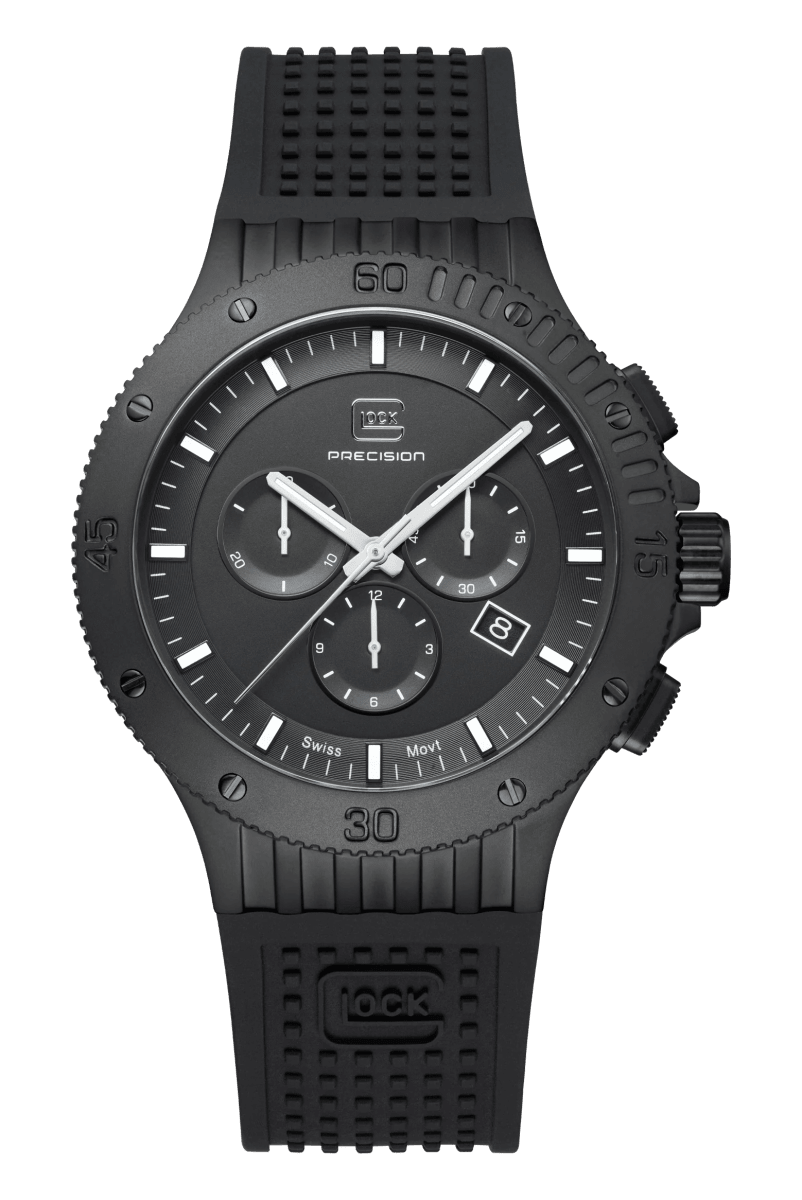 Reloj Glock, caja de acero negro, correa de silicona negra #GW-42-2-241