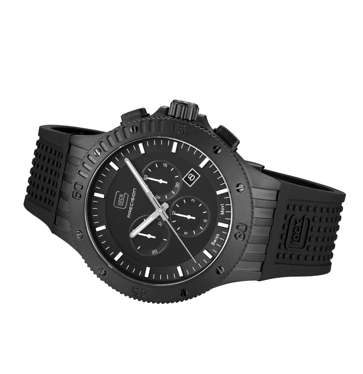 Reloj Glock, caja de acero negro, correa de silicona negra #GW-42-2-243