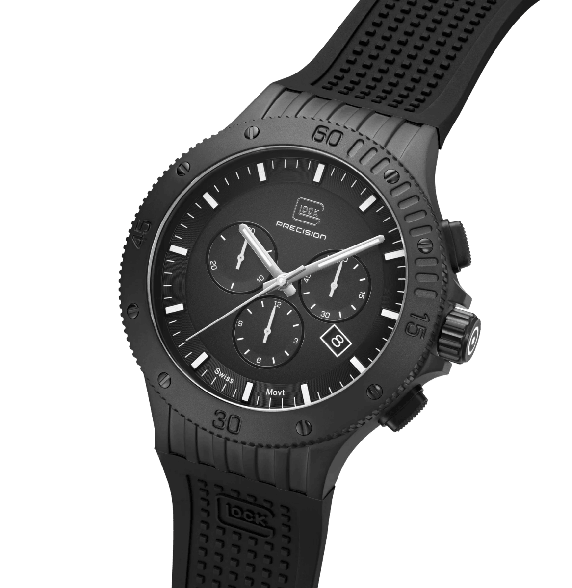 Reloj Glock, caja de acero negro, correa de silicona negra #GW-42-2-242