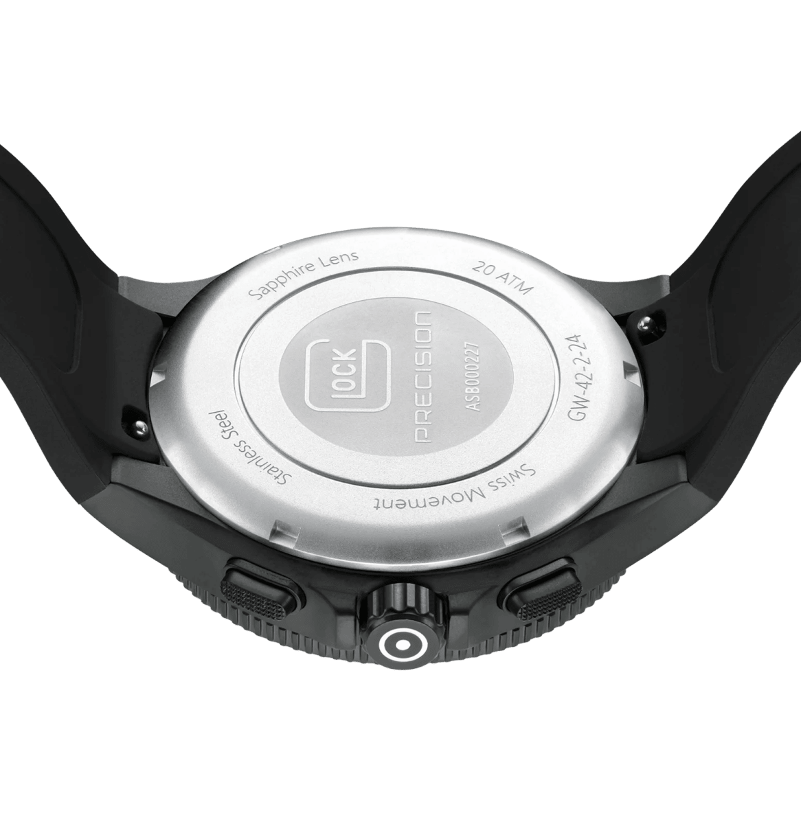 Reloj Glock, caja de acero negro, correa de silicona negra #GW-42-2-245