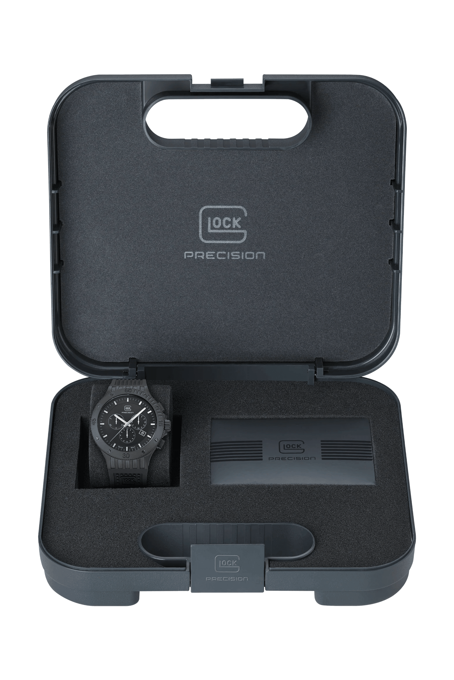 Reloj Glock, caja de acero negro, correa de silicona negra #GW-42