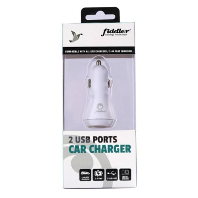 CARGADOR DE AUTO 12/24V 2USB 3.4A BLANCO FIDDLER FDC004