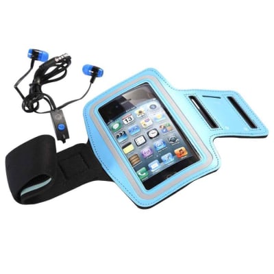 KIT FITNESS AUDIFONOS + SOPORTE BRAZO AZUL FIDDLER FDFITN2