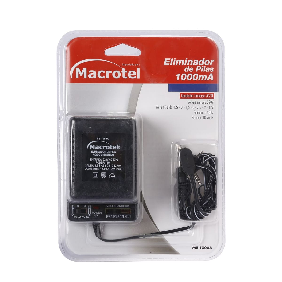 ELIMINADOR DE PILAS 1000mA MACROTEL ME1000A 0