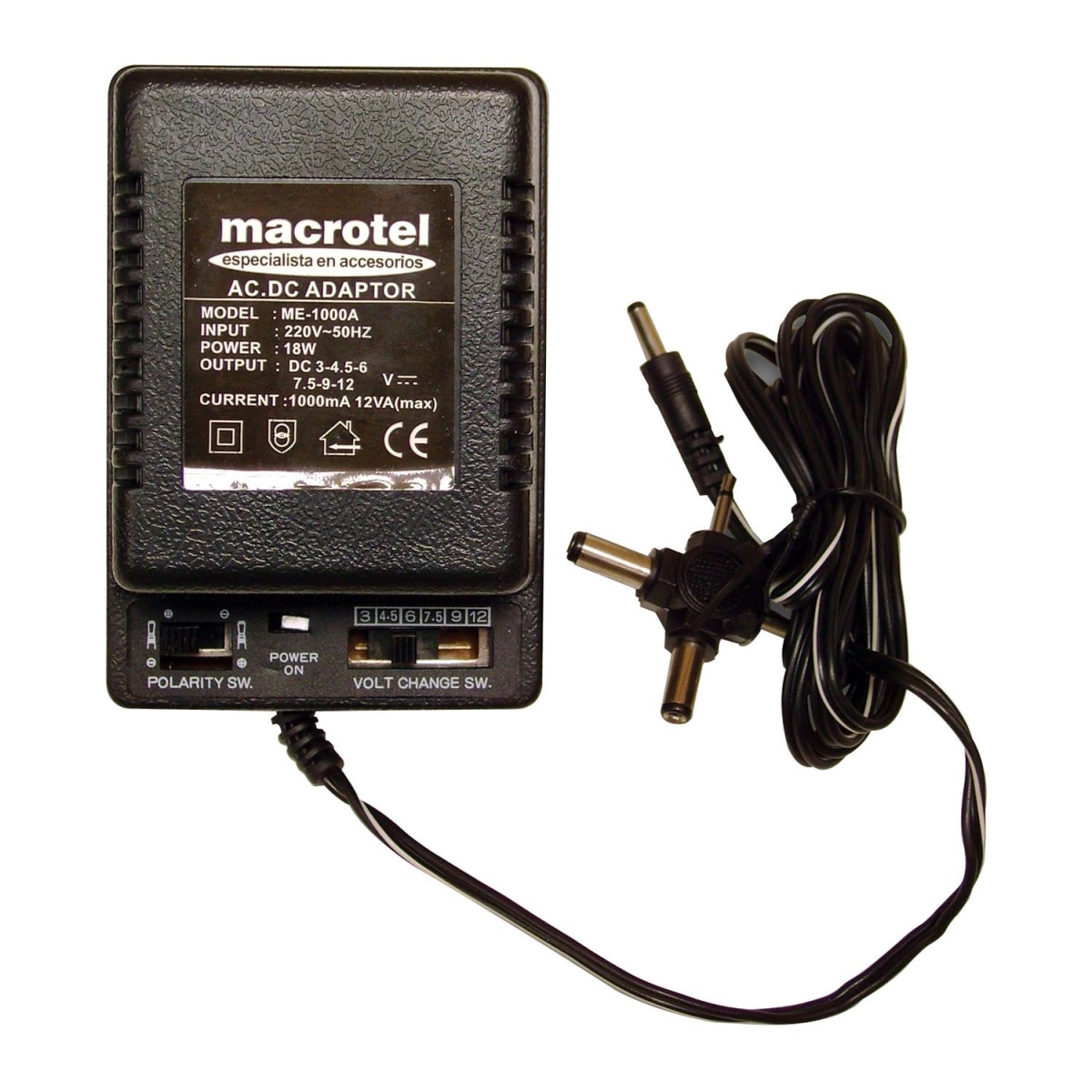 ELIMINADOR DE PILAS 1000mA MACROTEL ME1000A2