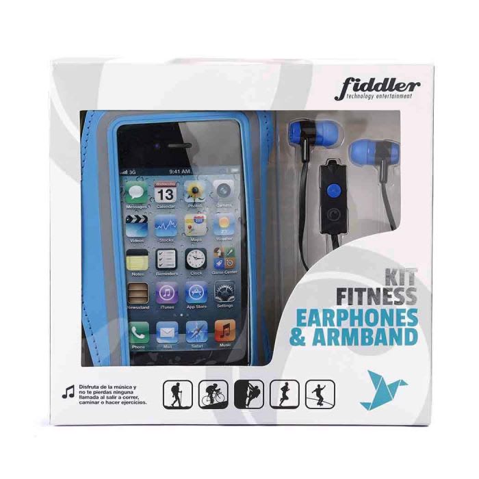 KIT FITNESS AUDIFONOS + SOPORTE BRAZO AZUL FIDDLER FDFITN1