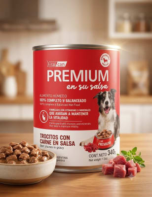 Lata Vitalcan Premium Perro Trocitos Carne en Salsa 340g