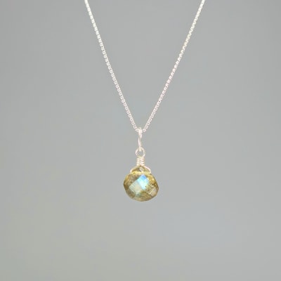 Colgante Mini De Labradorita Verde en Gota Facetada de 8 mm1