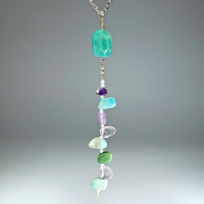 Colita De Amazonita Calipso, Cuarzo Amatista Y Zoisita1