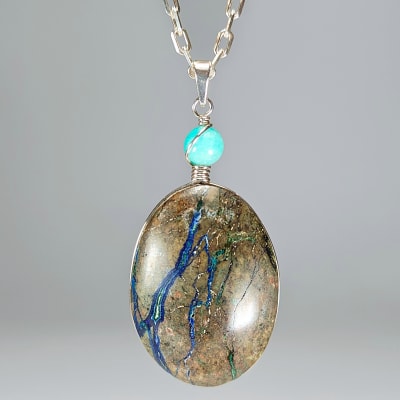 Colgante De Azurita, Malaquita Y Amazonita Calipso en Cabuchón Oval desde 50 mm1