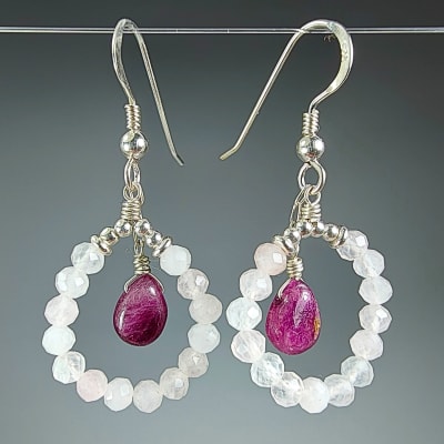 Aros Aureolas De Cuarzo Rosa Claro Y Turmalina Rosa