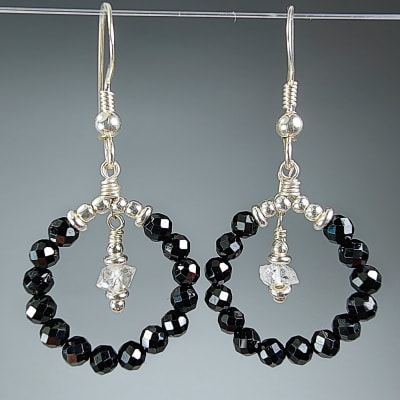 Aros Aureolas De Turmalina Negra, Cuarzo Herkimer Y Antracita