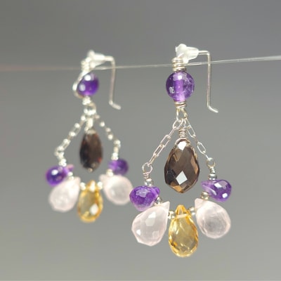 Aros Bote De Cuarzo Amatista Horneado, Cuarzo Rosa Y Cuarzo Amatista