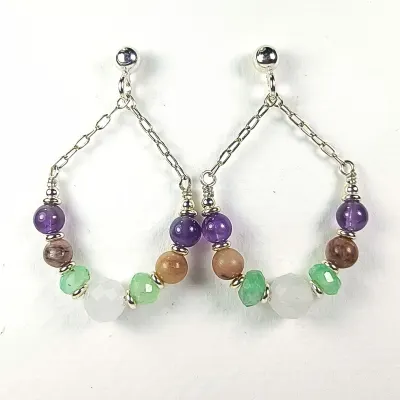 Aros Bote De Cuarzo Rosa Claro, Crisoprasa Y Rodonita Rosa